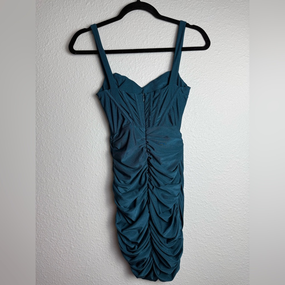 H:ours Revolve Miquela Teal Green Corset
Ruched Drape Dress Size XS. - Picture 4 of 7